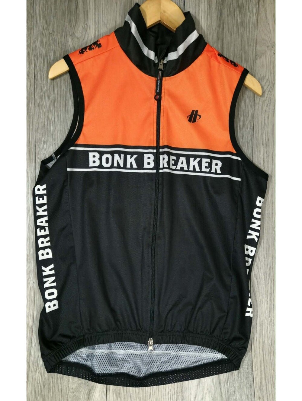Hincapie Bonk Breaker Cycling Vest Men’s M Full Zip Orange Black Bike Jersey #14